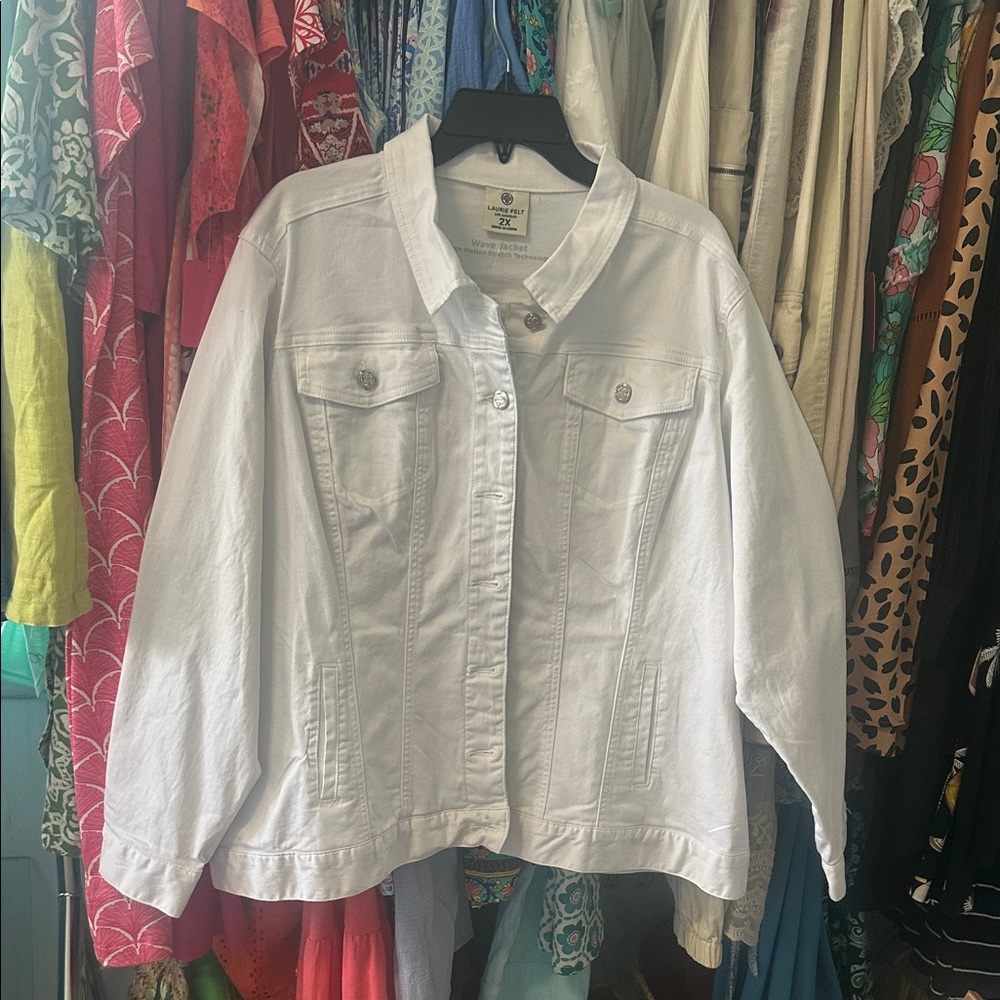 White Denim Embroidered Jacket